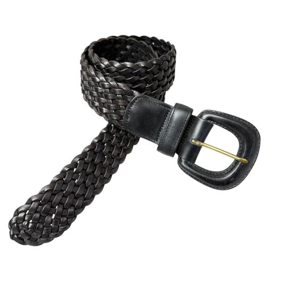 Coach Woven Leather Belt Womens Small Black Brass Buckle Braided 1.5" Boho 3851 - Picture 1 of 6